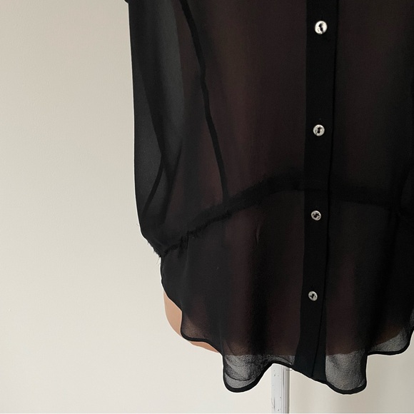 Helmut Lang Silk Chiffon Black V-Neck Sleeveless Button Down Raw Trim Top Size S - Picture 9 of 12